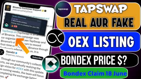 Tapswap Real Aur Fake OEX Token Listing Update Bondex Price