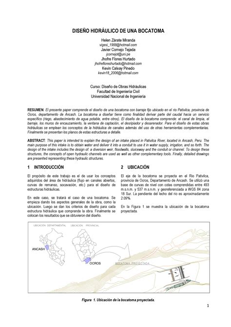 Diseno Hidraulico De Una Bocatoma Recursos Hidraulicos Usta Studocu