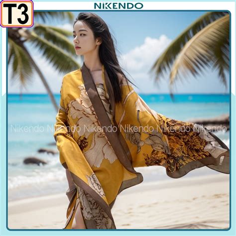 Khăn Choàng Lụa Đi Biển Bản To x cm Áo Choàng Bikini Quàng Cổ Choàng Vai Phong Cách