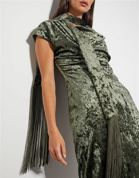 Cece Crushed Velvet Cowl Midi Dress Green Midi Dresses Monsoon Us