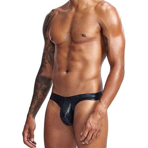 Moda Homens Roupa Íntima Bulge Pouch Briefs Snake Impresso Couro Falso