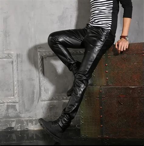 Spring And Autumn Thicken Pu Motorcycle Faux Leather Pants Men Skinny