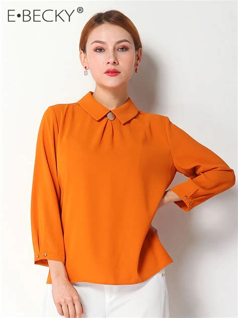 E Becky Elegant Office Lady Chiffon Blouse Orange Color Business Party