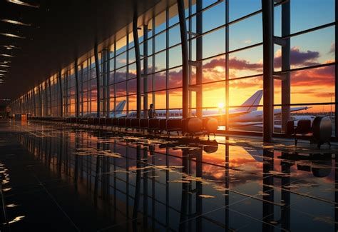 Premium AI Image | a plane is parked at the airport with the sunset in ...