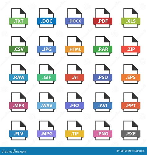 Conjunto De Símbolos Vectoriales De Formato De Documento Iconos Planos