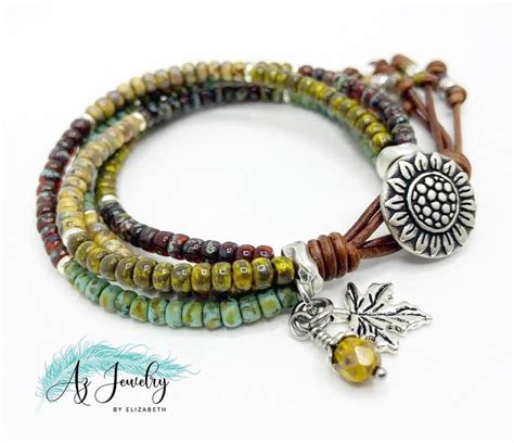 Womens Leather Wrap Bracelet Sunflower Boho Jewelry Sunflower Leather Bracelet Four Strand