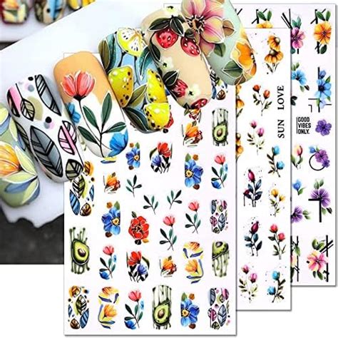 Sommer Blume Gras Nagelsticker Blumen Nagelaufkleber Selbstklebend