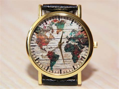 Wristwatch World Map Wrist Watch Globe Watch Earth Travel Watch