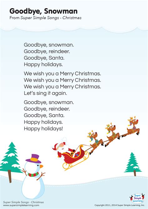 Goodbye, Snowman Lyrics Poster - Super Simple