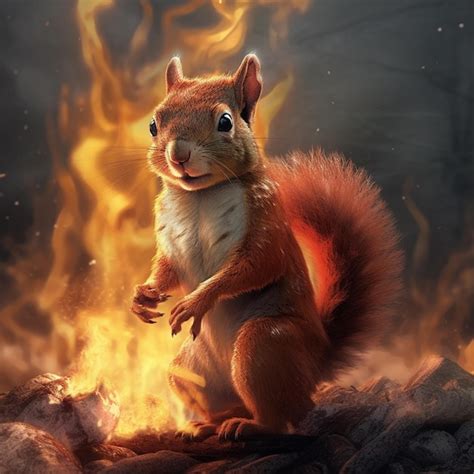 Premium AI Image | Realistic squirrel with fire illustration