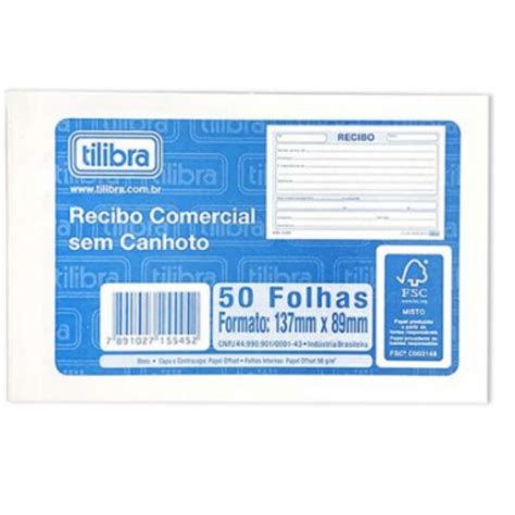 Recibo Comercial S Canhoto 50 Folhas Tilibra Abba Papelaria Criativa