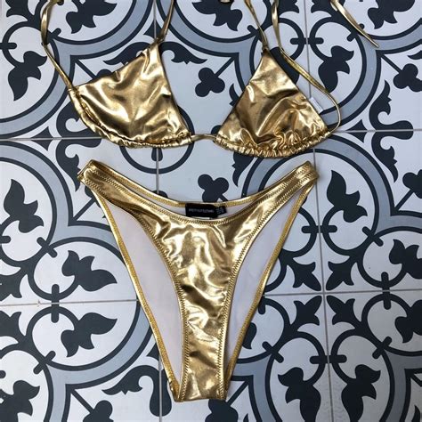 Gorgeous Metallic Gold Bikini Rrp In Perfect Depop