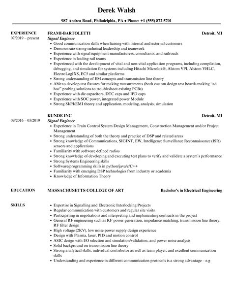 Signal Engineer Resume Samples Velvet Jobs