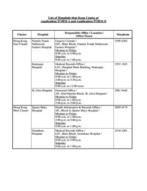 Fillable Online List Of Hospitals That Keep Copies Of Application Form