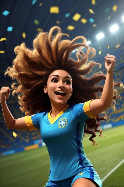 Premium AI Image | Female soccer player brazil celebrating goal in crowded stadium by winning ...