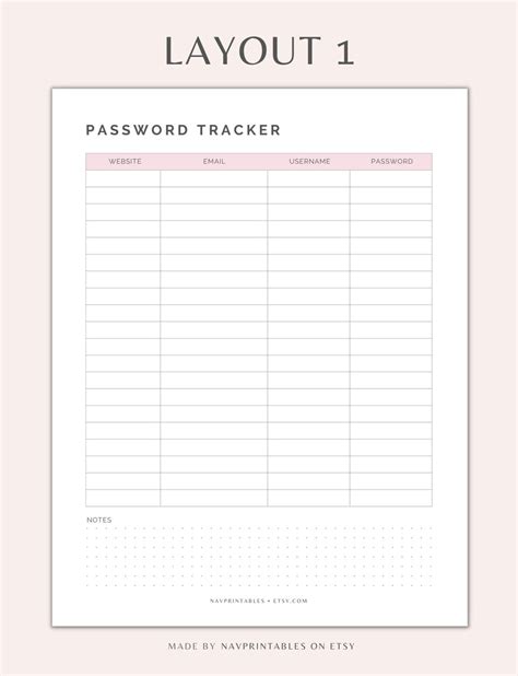 Password Tracker Printable Planner Printable Password Organizer Template Password Keeper And Log