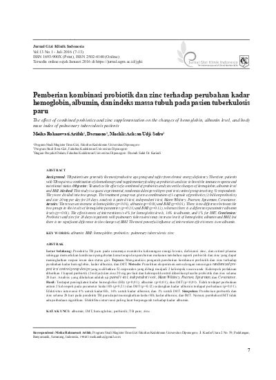 Pemberian Kombinasi Probiotik Dan Zinc Terhadap Perubahan Kadar