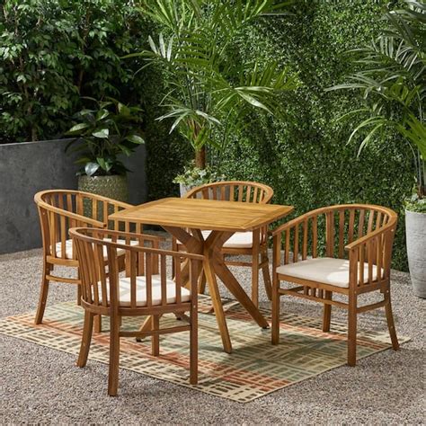 Noble House Alondra Teak Brown Piece Wood Square Outdoor Dining Set