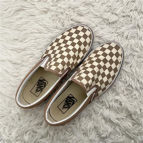 Checkered Vans Tan/ Brown color Perfect neutrals for... - Depop