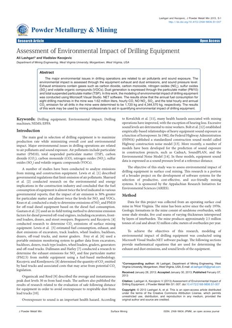 (PDF) Assessment of Environmental Impact of Drilling Equipment