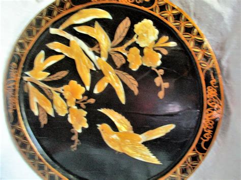 Fabulous Antique Mother Of Pearl Wall Piece Flowers Bird Paper Mache