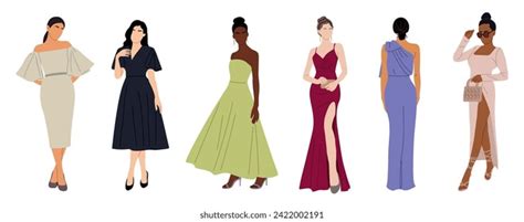 Diverse Beautiful Women Evening Dress Vector Stock Vector Royalty Free 2422002191 Shutterstock