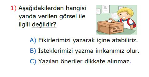 3 Sınıf Hayat Bilgisi Okula İlişkin İstek ve İhtiyaçlarım Kazanım Testi