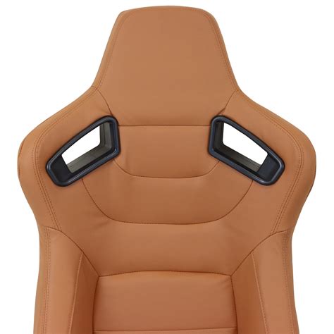 Pair Of Brown Tan Pvc Leather Fully Reclining Bucket Car Seats Set