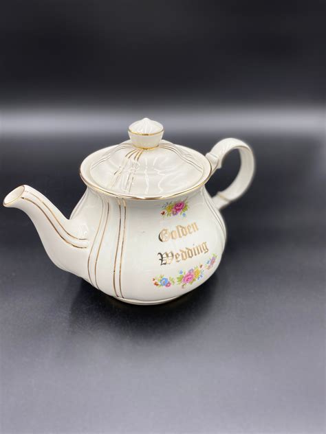 Golden Wedding Anniversary Teapot Creamer And Sugar Bowl Set Vintage