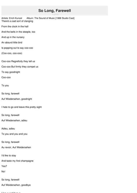 So Long Farewell Lyrics