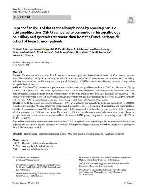 Pdf Impact Of Analysis Of The Sentinel Lymph Node By One Step Nucleic