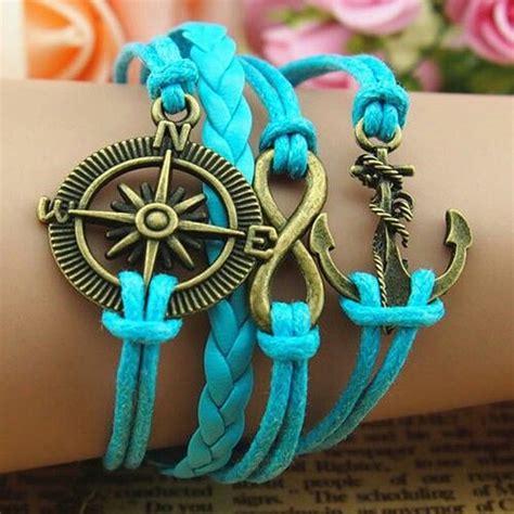 Nautical And Infinity Bracelets Compass Bracelet Leather Anchor Bracelet Handmade Bracelets