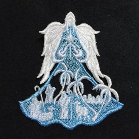 Angel Nativity Shepherds Blue Lace Embroidery Free Standing Etsy