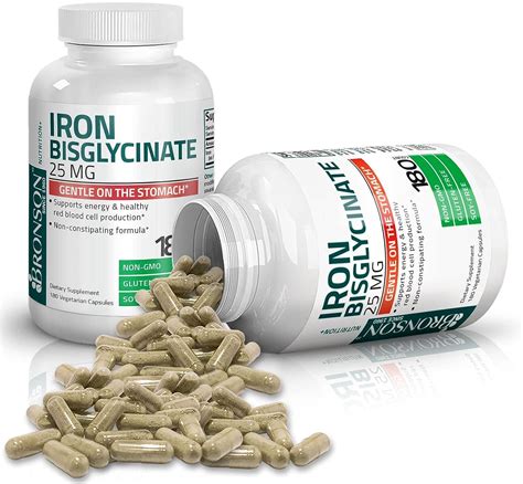 Bronson Iron Bisglycinate 25mg Gentle On Stomach Supports Energy