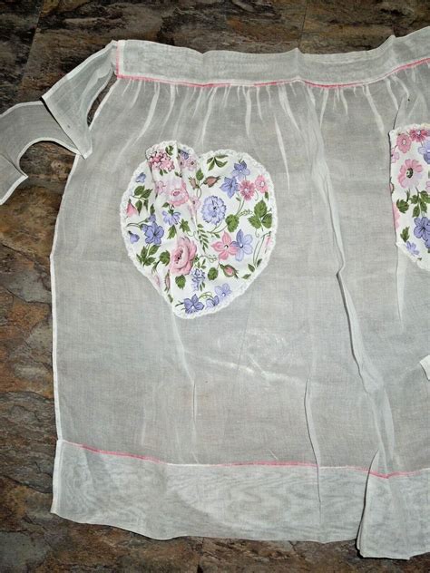 Vintage Handmade Hostess Half Apron Sheer White W Heart Shaped Floral