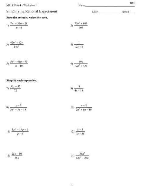 Simplifying Rational Expressions Worksheets Library