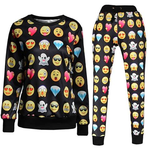 Harajuku Hot Women Emoji Jogging Suit Women moleton feminino Sport Suit ...