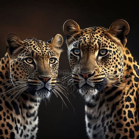 Two Leopards Hyper Realistic Photo Realistic K Generative Ai Stock