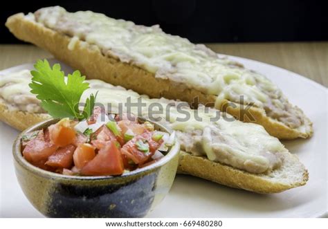 Molletes Mexican Openfaced Sandwiches Refried Beans Stock Photo