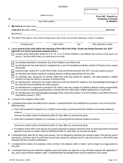 Fillable Online Ontariocourtforms On Flr F Form F Fax Email Print