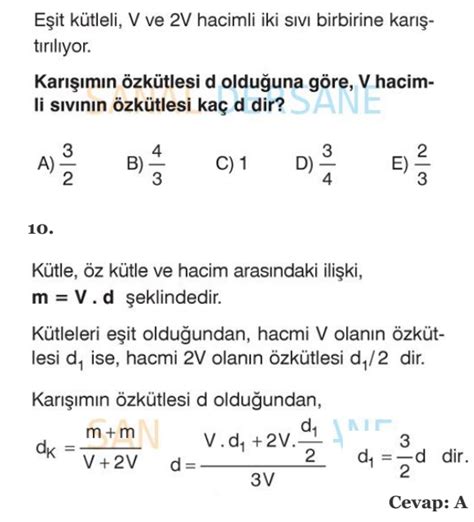 Kütle Hacim Grafikleri Özkütle Hesaplama Çözümlü Sorular