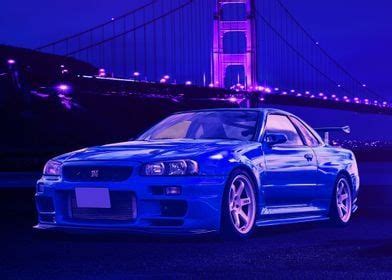 NISSAN GTR R34 SYNTHWAVE Poster By Nueman Displate In 2022 Nissan