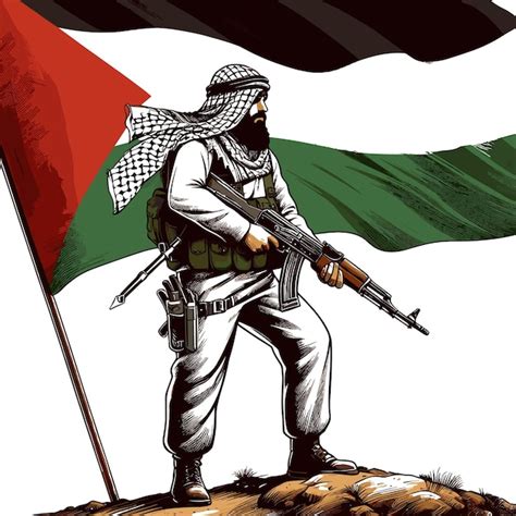 Um Soldado Est De P Uma Bandeira Da Palestina Na M O E Olha Para