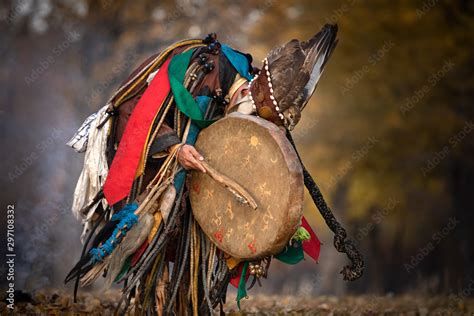 Mongolian Traditional Shaman Performing A Traditional Shamanistic