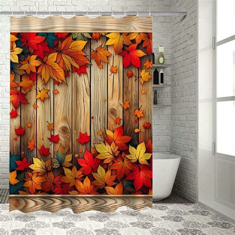 Lzatpd Autumn Shower Curtain Fall Season Art Theme And Diagonal Leaves