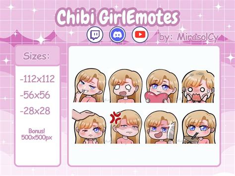 Kawaii Blonde Girl Chibi Twitch Emotes Blue Eyes Yellow Hair Discord Emote Cute Streamer Emote