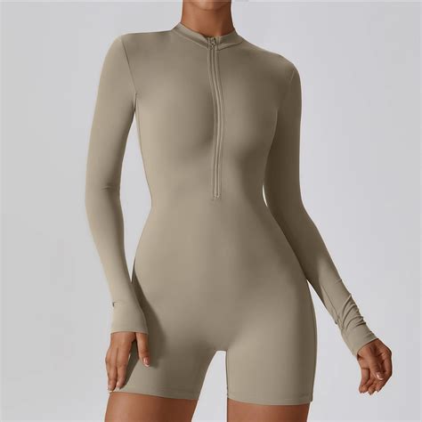 Ladies Workout Tracksuit Zipper Neckline One Piece Sports Yoga Pants