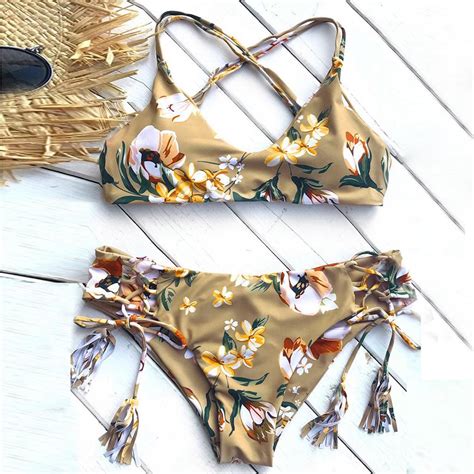 Sexy Women Swimwear Bandage Bikini Set Push Up Padded Bra Bathing Suit