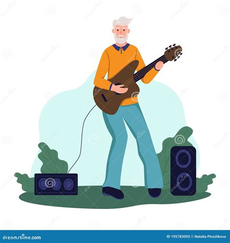 An Elderly Man Plays Guitar In A Park Stock Vector Illustration Of