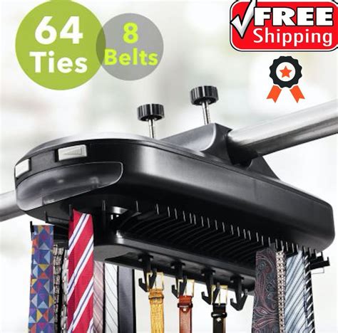 Revolving Tie Rack Organizer Belt Necktie 64 Pc Electric Hanger Closet